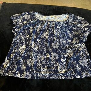 Rebecca Malone Navy and White Floral Top